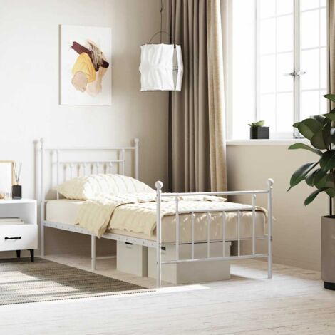 Metal Bed Frame without Mattress with Footboard White 90x200cm vidaXL (1/5)