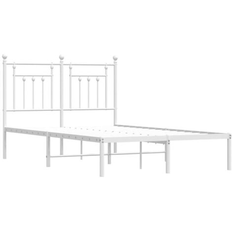Metal Bed Frame without Mattress with Headboard White 135x190cm vidaXL (1/5)