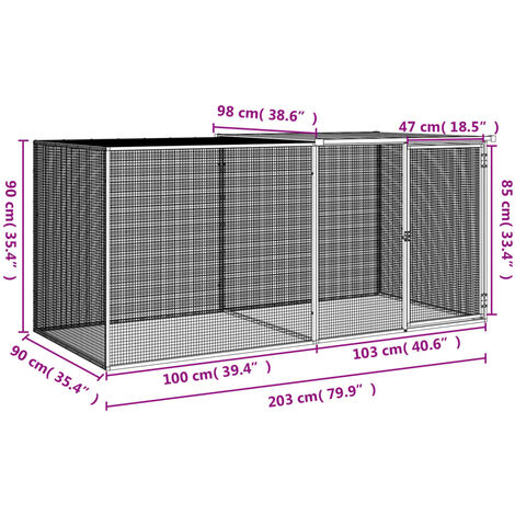 Chicken Cage with Roof Anthracite 203x98x90 cm Galvanised Steel vidaXL