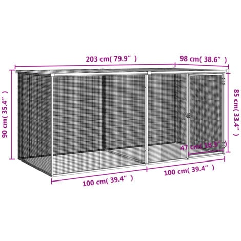 Chicken Cage with Roof Anthracite 203x98x90 cm Galvanised Steel vidaXL