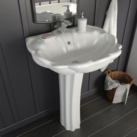 Freestanding Basin with Pedestal Ceramic White 580x510x200mm vidaXL