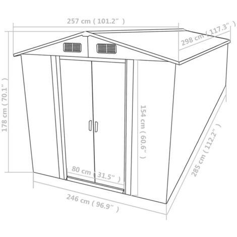Garden Shed 257x298x178 cm Metal Grey vidaXL