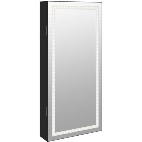 Mirror Jewellery Cabinet with LED Lights Wall Mounted Black vidaXL