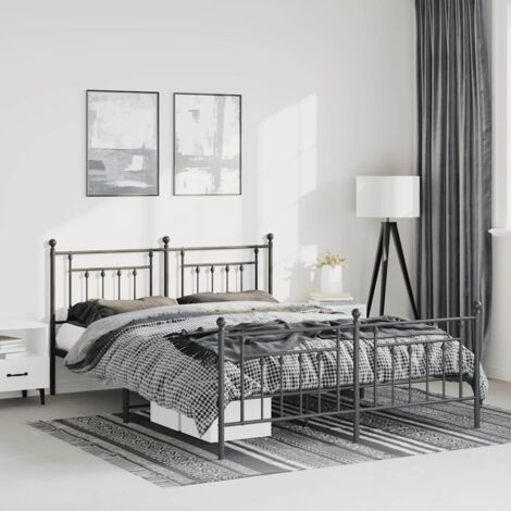 Metal Bed Frame without Mattress with Footboard Black 135x190cm vidaXL (1/5)