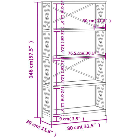 5-Tier Shelf 80x30x146 cm Solid Wood Oak vidaXL
