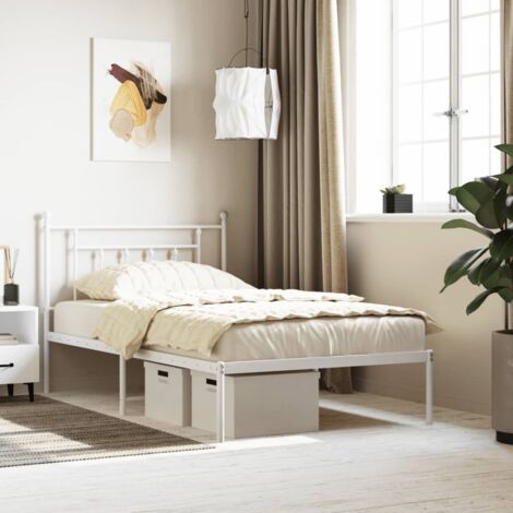 Metal Bed Frame without Mattress with Headboard White 107x203cm vidaXL (1/5)