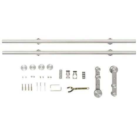 Sliding Door Hardware Kit 183 cm Stainless Steel Silver vidaXL