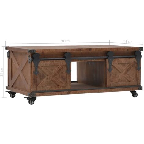 Coffee Table Solid Fir Wood 91x51x38 cm Brown vidaXL