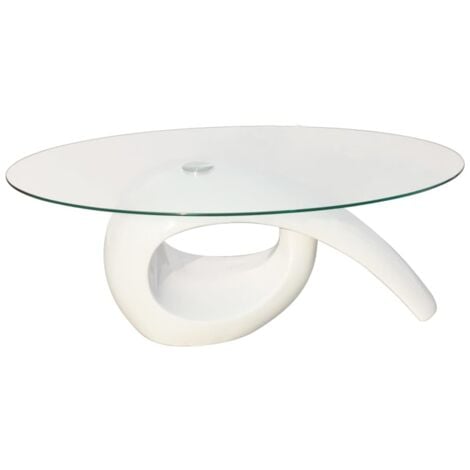 Coffee Table with Oval Glass Top High Gloss White vidaXL