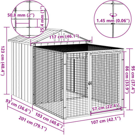Chicken Cage with Run Anthracite 117x201x123 cm Galvanised Steel vidaXL