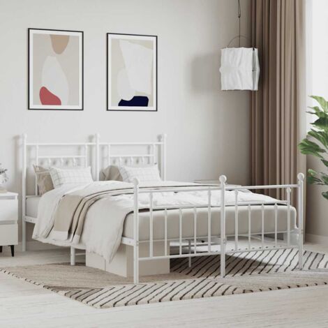 Metal Bed Frame without Mattress with Footboard White 140x200cm vidaXL (1/5)