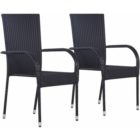 Vidaxl Stackable Outdoor Chairs 2 Pcs, Black Plastic Wicker Outdoor Furniture