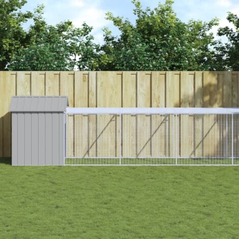 Chicken Cage with Run Light Grey 117x1221x123 cm Galvanised Steel vidaXL