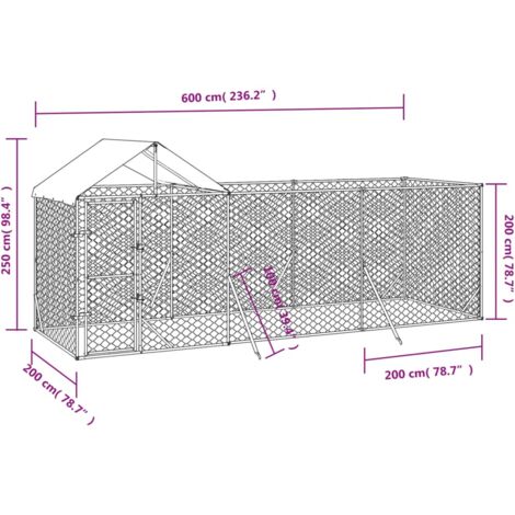 Outdoor Dog Kennel with Roof Silver 6x2x2.5 m Galvanised Steel vidaXL