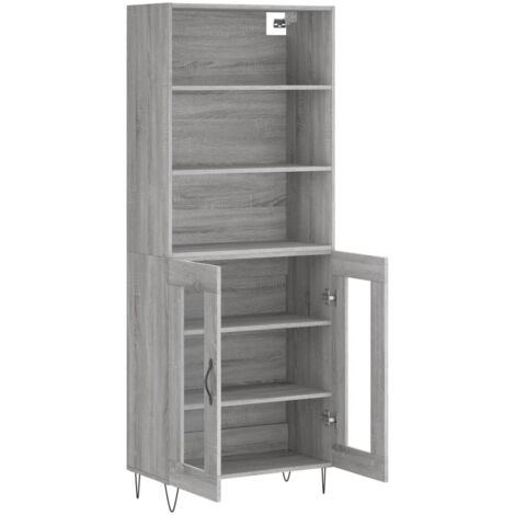 HOMEELIKE Highboard Sonoma Grau - 69,5x34x180cm | Mit Metallfüßen & Stauraum