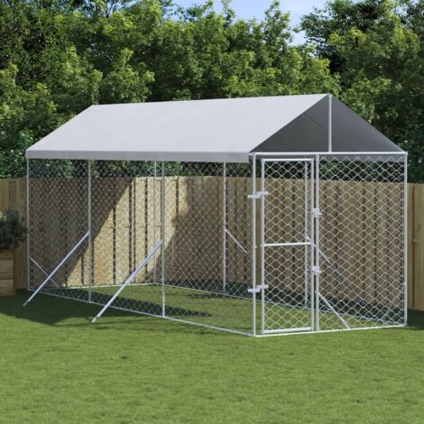 Outdoor Dog Kennel with Roof Silver 2x6x2.5 m Galvanised Steel vidaXL