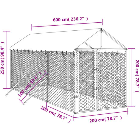 Outdoor Dog Kennel with Roof Silver 2x6x2.5 m Galvanised Steel vidaXL