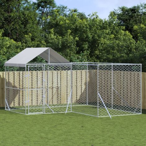 Outdoor Dog Kennel with Roof Silver 4x4x2.5 m Galvanised Steel vidaXL