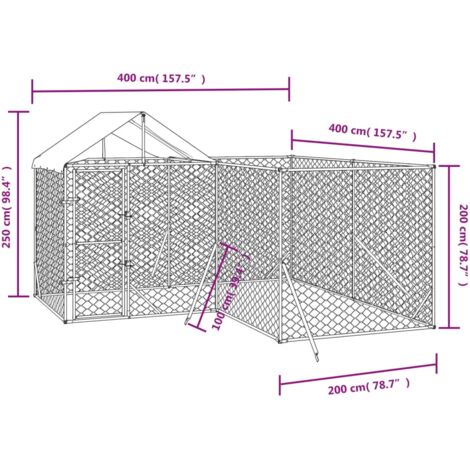 Outdoor Dog Kennel with Roof Silver 4x4x2.5 m Galvanised Steel vidaXL