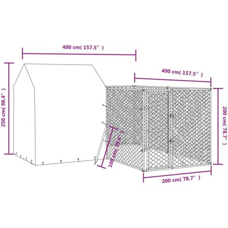 Outdoor Dog Kennel with Roof Silver 4x4x2.5 m Galvanised Steel vidaXL
