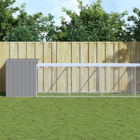 Chicken Cage with Run Light Grey 110x609x110 cm Galvanised Steel vidaXL