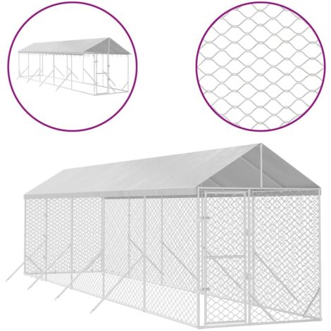 Outdoor Dog Kennel with Roof Silver m Galvanised Steel vidaXL