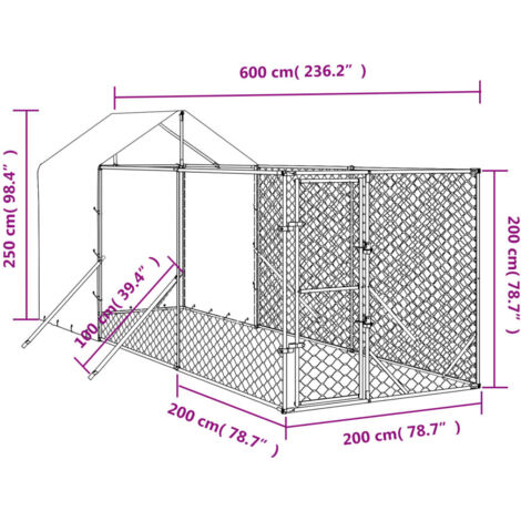 Outdoor Dog Kennel with Roof Silver 2x6x2.5 m Galvanised Steel vidaXL