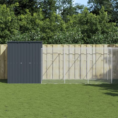 Dog House with Run Anthracite 165x863x181 cm Galvanised Steel vidaXL