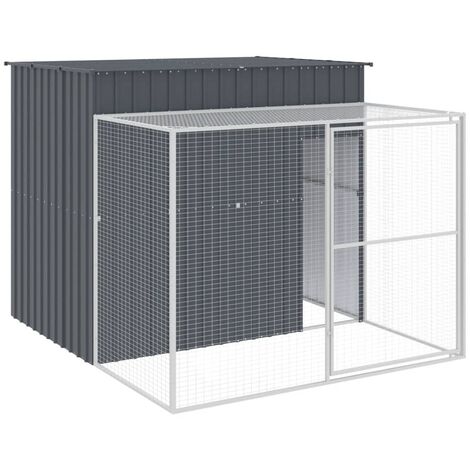 Dog House with Run Anthracite 214x253x181 cm Galvanised Steel vidaXL (1/5)