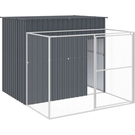 Dog House with Run Anthracite 214x253x181 cm Galvanised Steel vidaXL (1/5)
