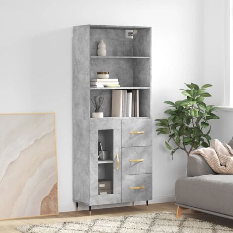 Highboard Concrete Grey 69.5x34x180 cm Engineered Wood vidaXL
