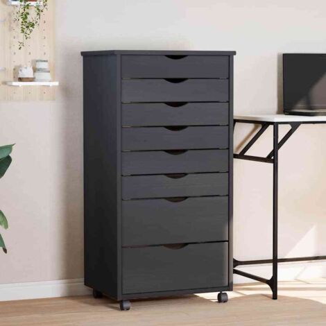 Rolling Cabinet with Drawers MOSS Grey Solid Wood Pine vidaXL