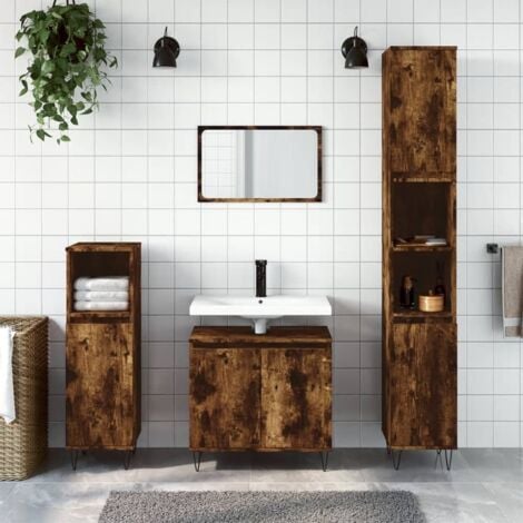 3 Piece Bathroom Cabinet Set Smoked Oak Engineered Wood vidaXL
