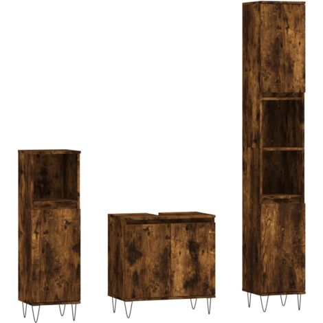 3 Piece Bathroom Cabinet Set Smoked Oak Engineered Wood vidaXL