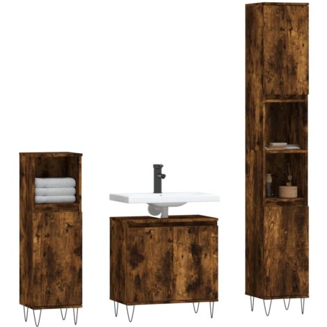 3 Piece Bathroom Cabinet Set Smoked Oak Engineered Wood vidaXL