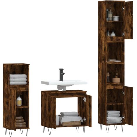 3 Piece Bathroom Cabinet Set Smoked Oak Engineered Wood vidaXL
