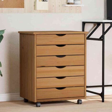 Rolling Cabinet with Drawers MOSS Honey Brown Solid Wood Pine vidaXL