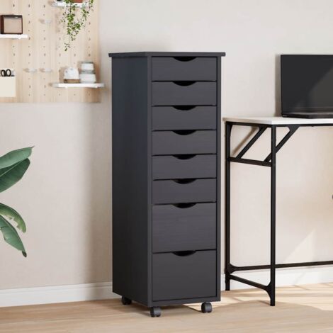 Rolling Cabinet with Drawers MOSS Grey Solid Wood Pine vidaXL