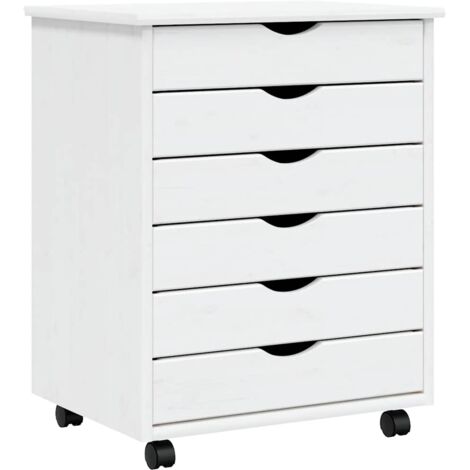 Rolling Cabinet with Drawers MOSS White Solid Wood Pine vidaXL