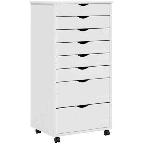 Rolling Cabinet with Drawers MOSS White Solid Wood Pine vidaXL