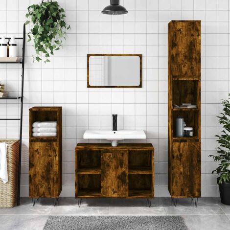 Bathroom Cabinet Smoked Oak 30x30x100 cm Engineered Wood vidaXL (1/5)