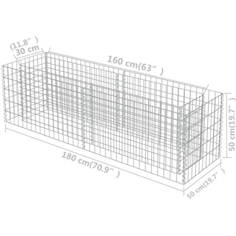 Gabion Raised Bed Galvanised Steel 180x50x50 cm vidaXL