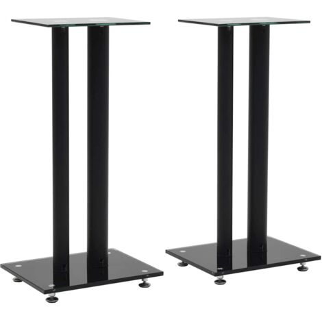 Speaker Stands 2 pcs Tempered Glass 2 Pillars Design Black vidaXL