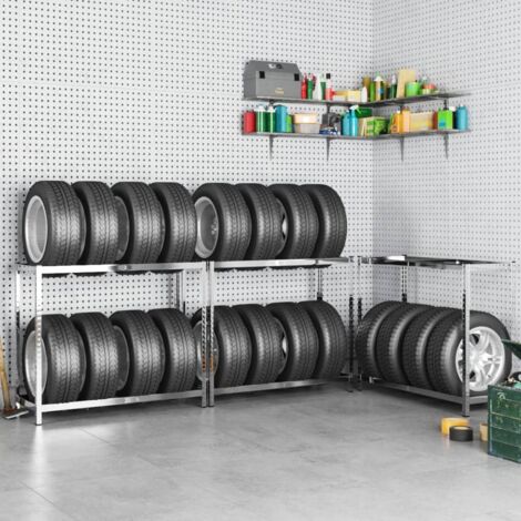 2-Layer Tire Rack 3 pcs Silver 110x40x110 cm Steel vidaXL