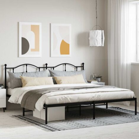 Metal Bed Frame without Mattress with Headboard Black 200x200cm vidaXL (1/5)