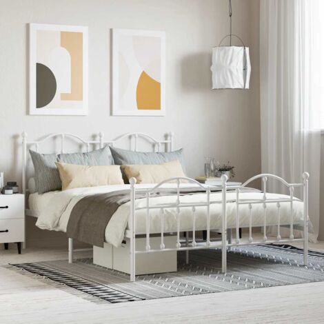 Metal Bed Frame without Mattress with Footboard White 140x200cm vidaXL (1/5)