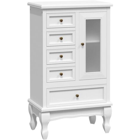 Cabinet with 5 Drawers 2 Shelves White vidaXL