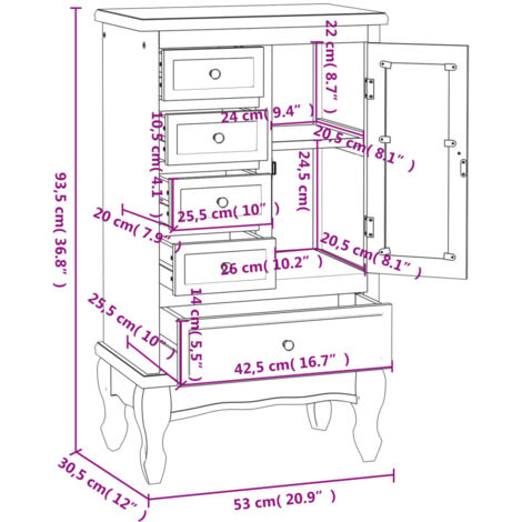 Cabinet with 5 Drawers 2 Shelves White vidaXL