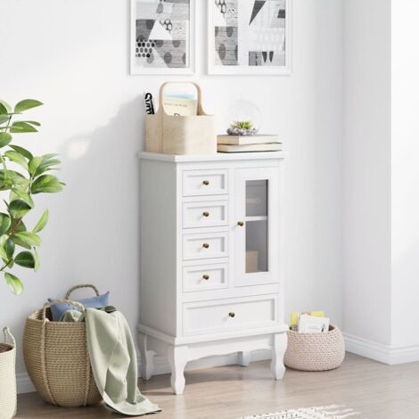 Cabinet with 5 Drawers 2 Shelves White vidaXL
