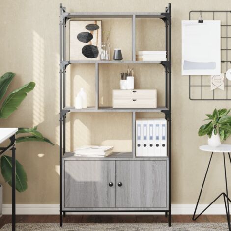 Bookcase with Doors Grey Sonoma 76.5x30x154.5 cm Engineered Wood vidaXL